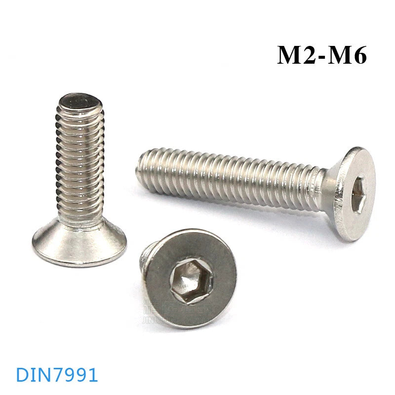 M1.6 M2–M6 Countersunk Hex Socket Machine Screws – A2 Stainless Steel, Fully Threaded (3–40mm Overall Length)M1.6 M2–M6 Countersunk Hex Socket Machine Screws – A2 Stainless Steel, Fully Threaded (3–40mm Overall Length)