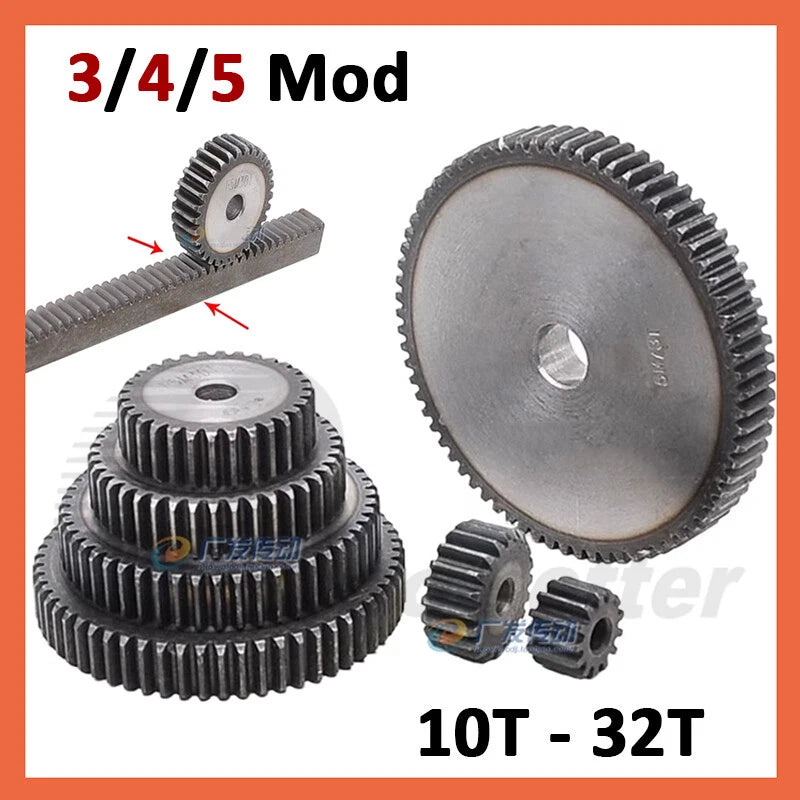 3/4/5 Mod 10T - 32T Spur Gear 45# Steel Pinion Gear Thickness 30mm 35mm 40mm