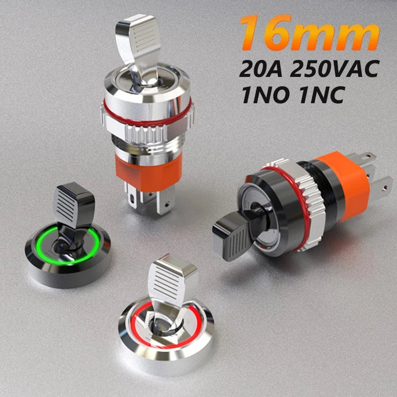 16mm Waterproof Toggle Switch – 2-Position ON/OFF with LED Indicator, 20A 250VAC