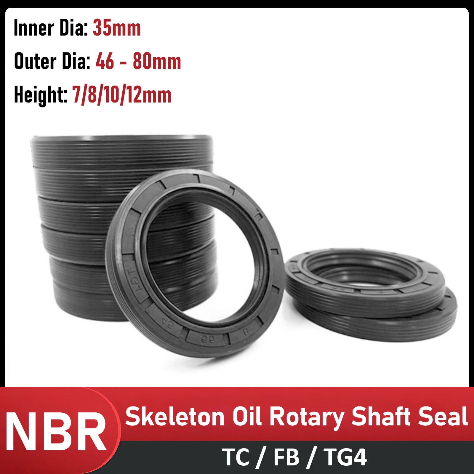 TC Oil Seal 35mm ID Nitrile Double Lip Rotary Shaft Seal | NBR 70 | Multiple Sizes