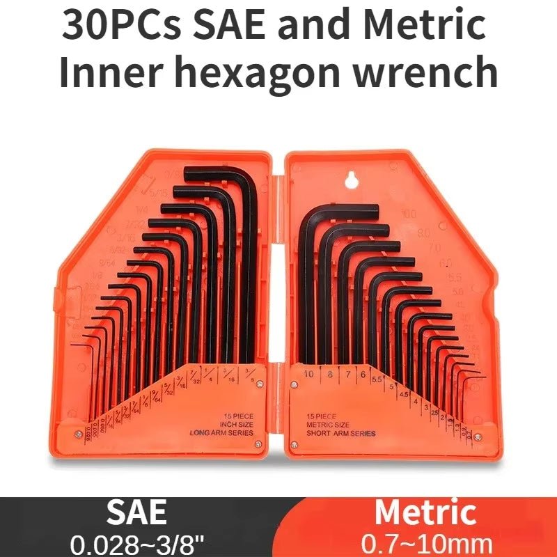 Orange Hexagonal Inch Metric Wrench Set L Type 30pcs | HomeDIYer - HomeDIYer