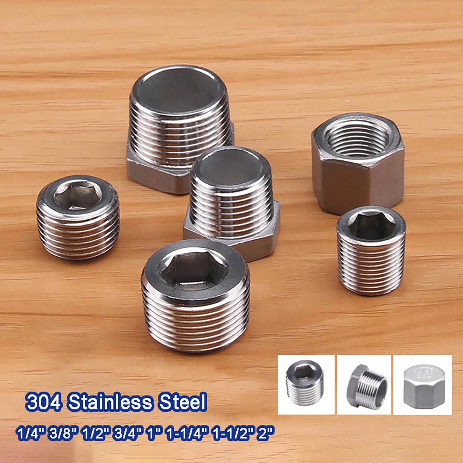 Stainless Steel BSP Pipe Fittings – Socket Plug, Hex Plug & Hex Cap 1/4" to 2"