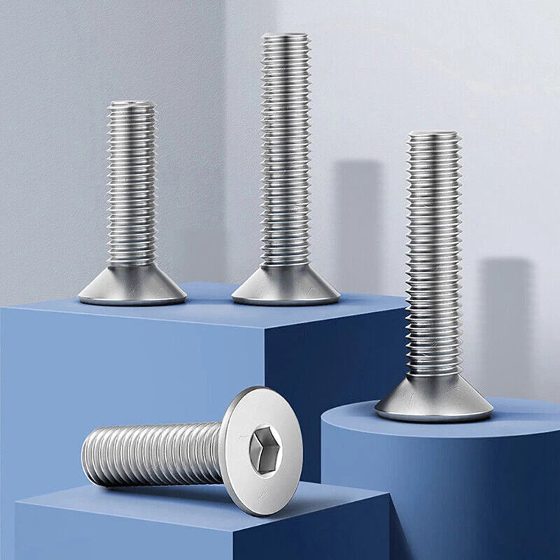 M6 M8 M10 Socket Countersunk Machine Screws – 316 Stainless Steel, Hex Drive, Fully Threaded (Length Includes Head)