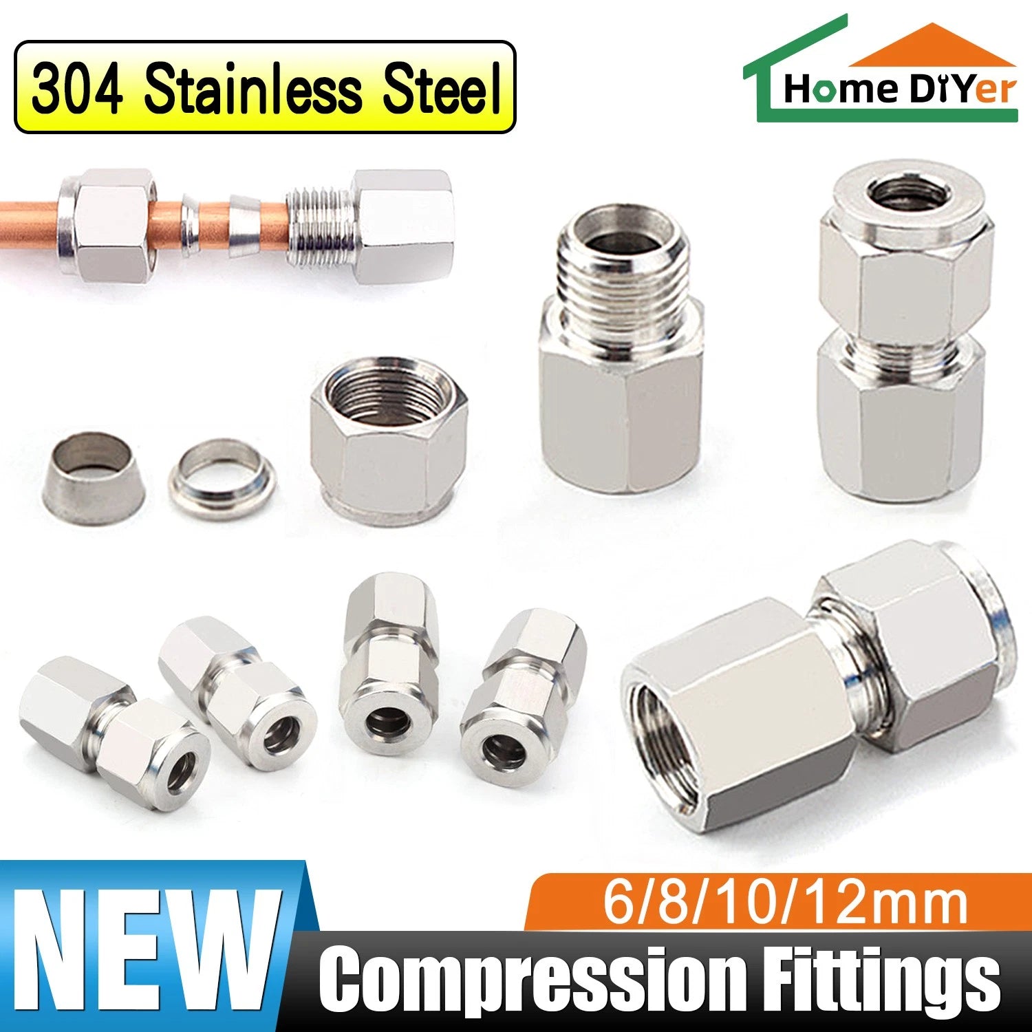 304 Stainless Steel Compression Fittings – Female Straight Coupling Connector