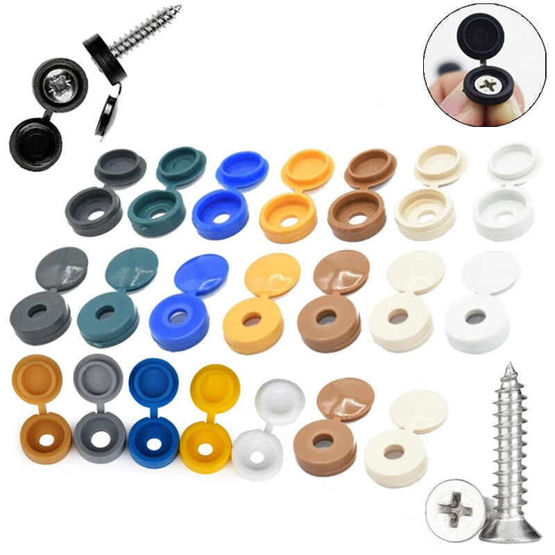 Hinged Screw Cover Caps for M4 M5 Screws – Fold Over Design, Multiple Colors, 50–2000 Pack