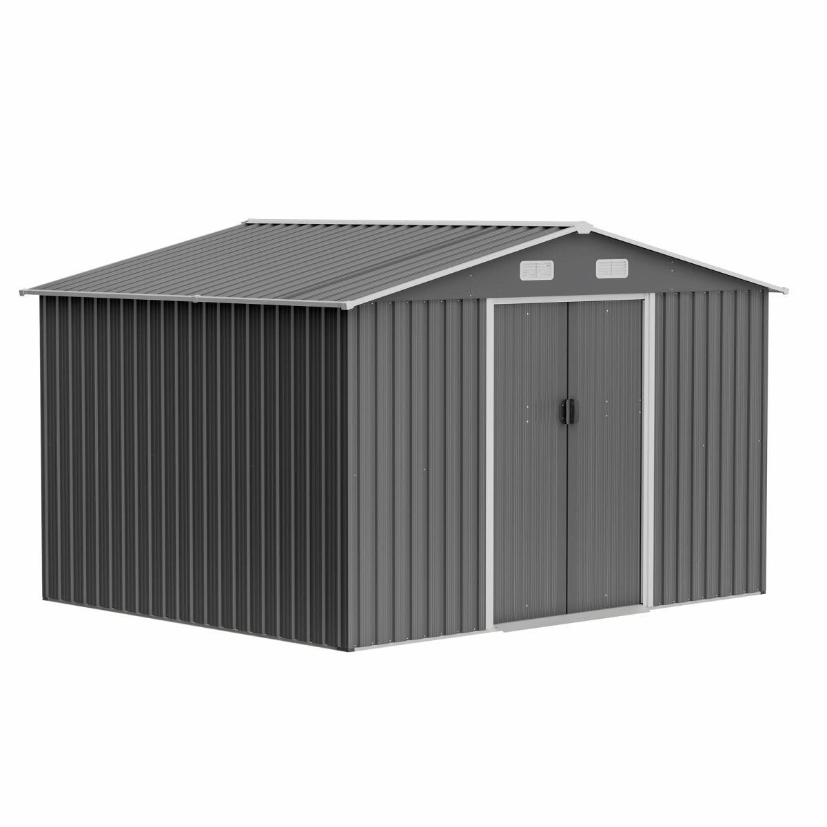 10X8 FT Outdoor Tool Storage Shed with Metal Foundation & Lockable Doors, All Weather Metal Sheds for Garden, Patio, Backyard, Lawn, Gray - HomeDIYer