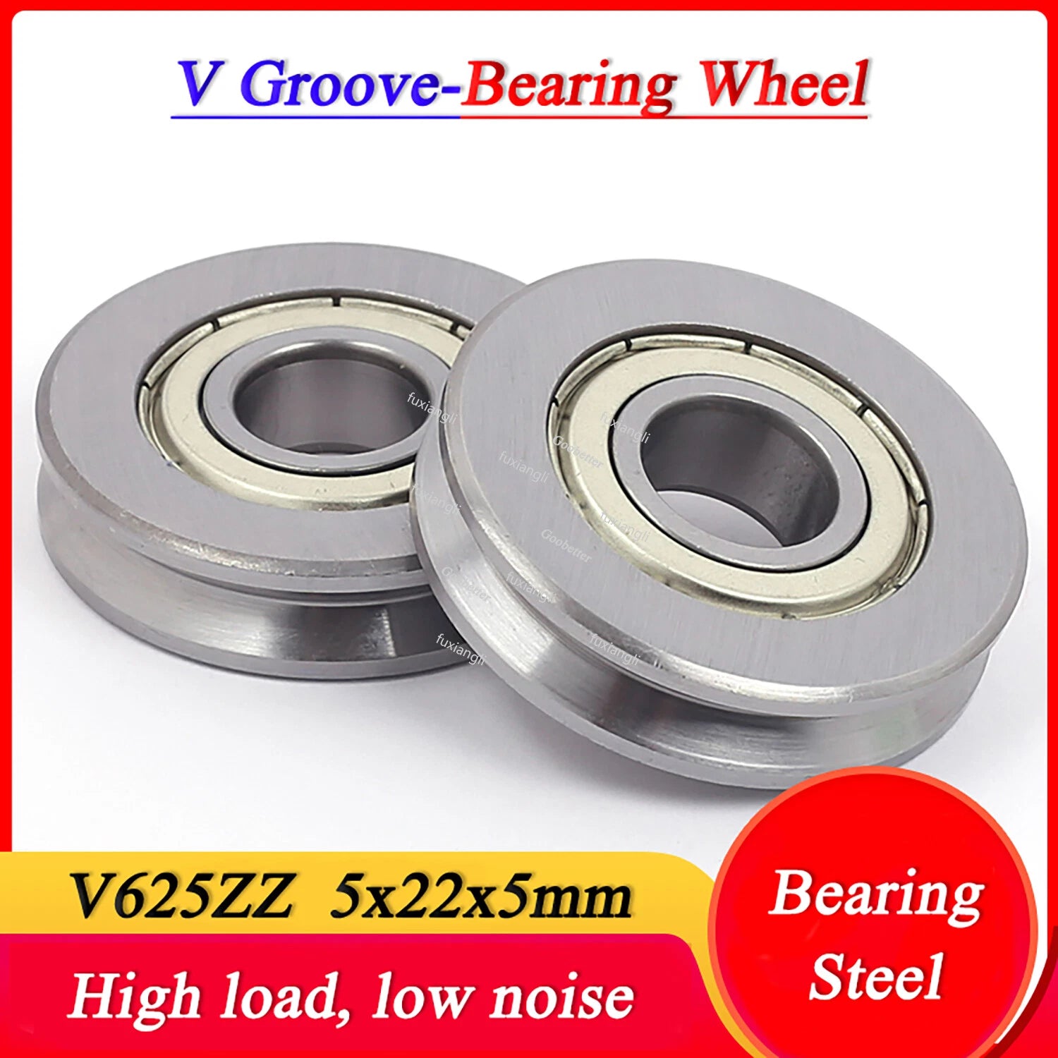 V Groove Metal Seal Guide Pulley Rail Ball Bearing V625ZZ 5x22x5mm Bearing Wheel