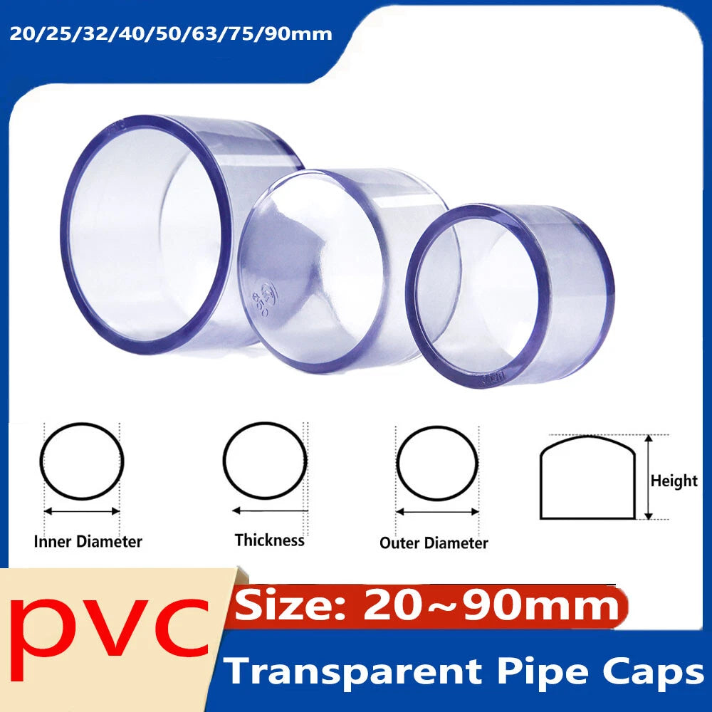 PVC Clear Pipe End Cap φ20mm~φ90mm Water Pipe Plug Cover Supply Pipe Fittings