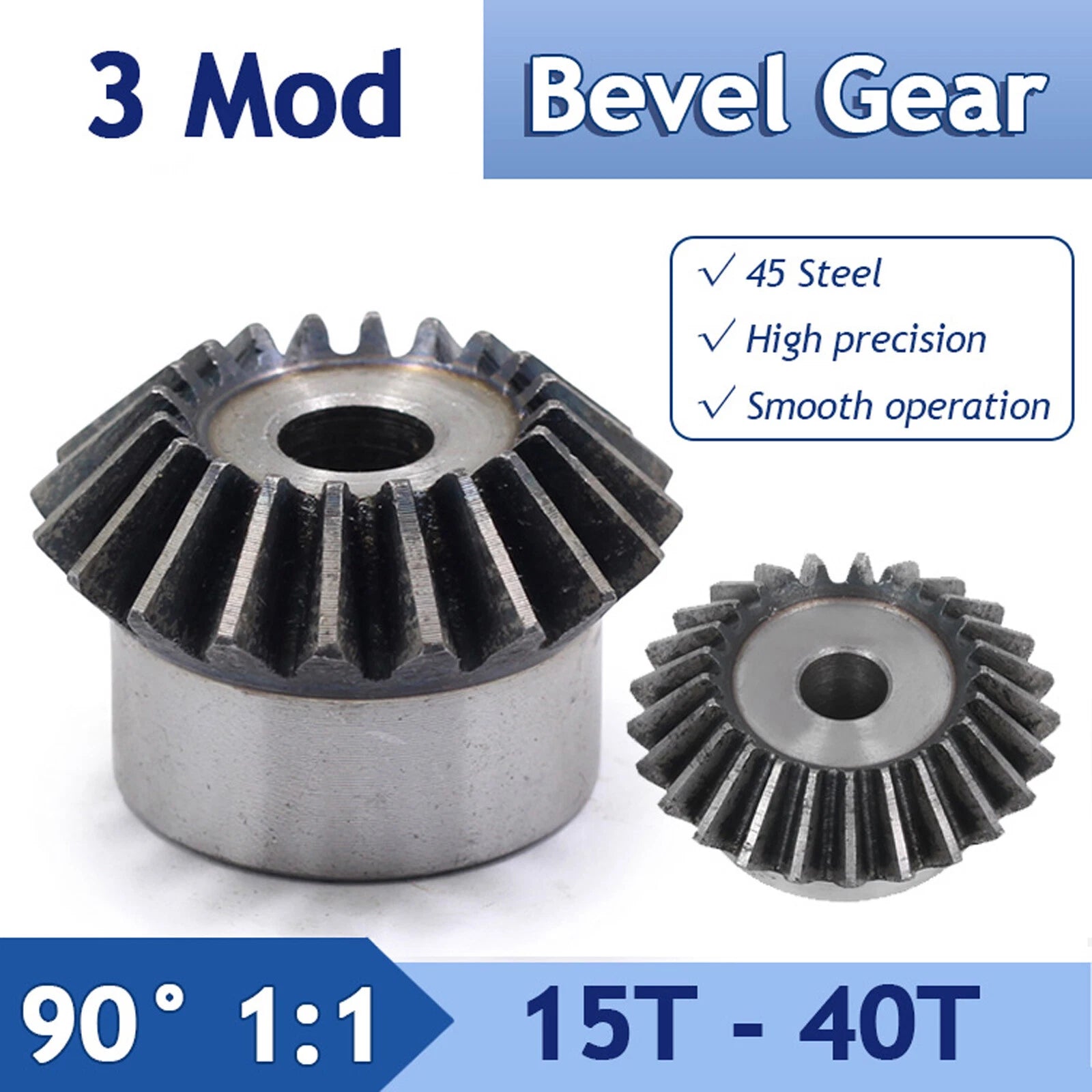 3 mod Twill Spiral Bevel Gear 15-40 Zähne 90° Meshing 45# Steel 1:1 Pairing