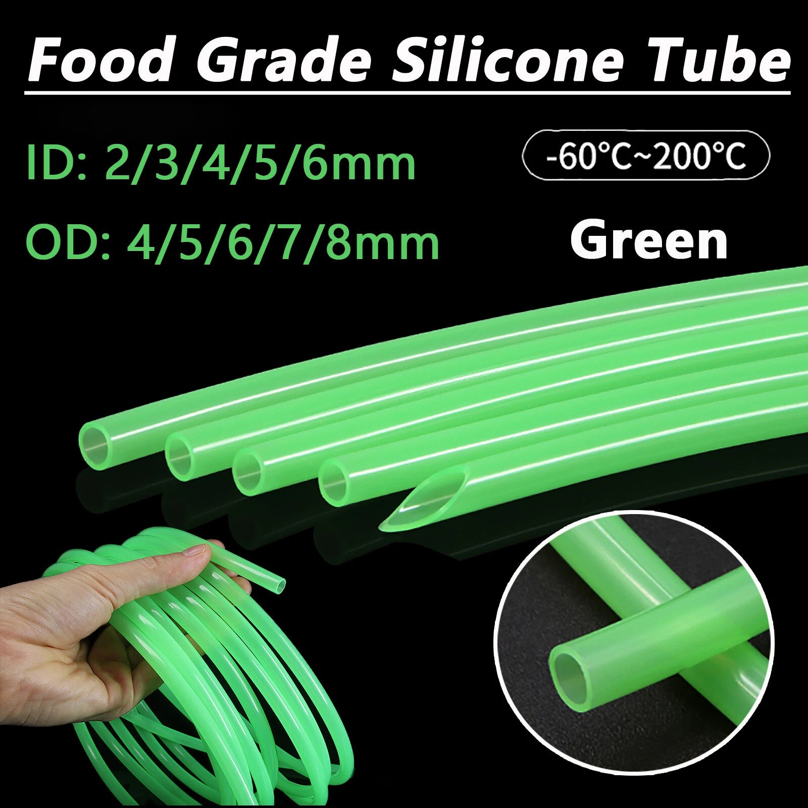 Food Grade Silicone Tubing — Flexible Rubber Hose Pipe, ID 2mm–6mm, OD 4mm–8mm