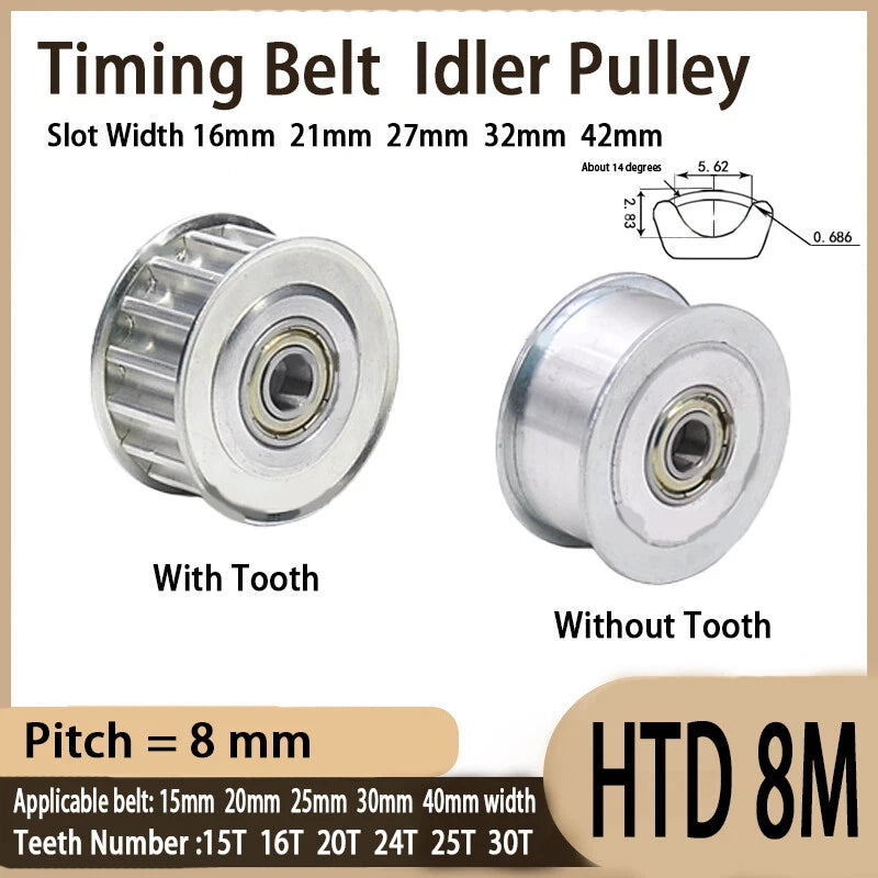 HTD-8M Timing Belt Smooth Tooth Idler Drive Pulley 15 16 20 24 25 30 Tooth