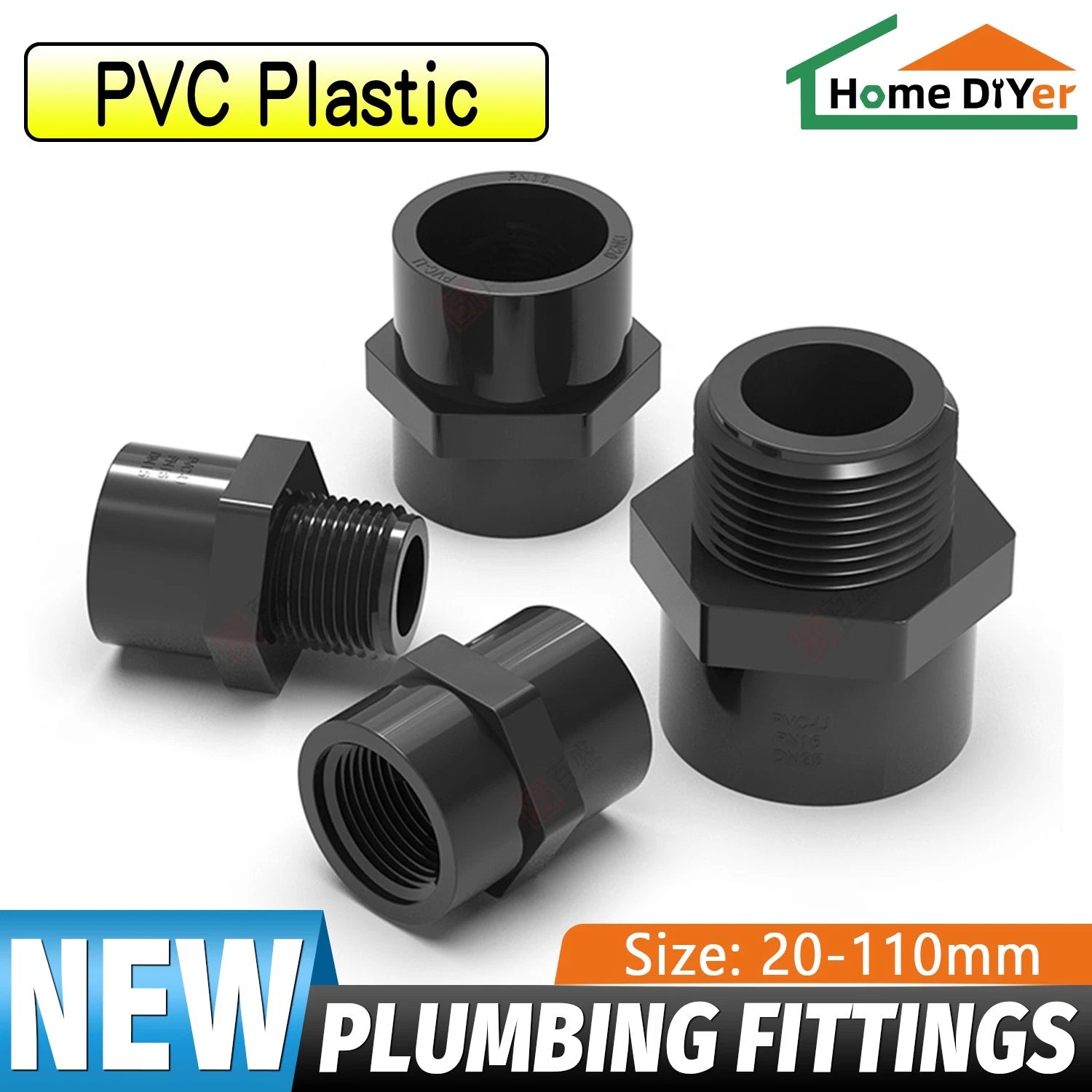 PVC Metric Plumbing Fittings Pipe Straight Threaded Male & Female Connector