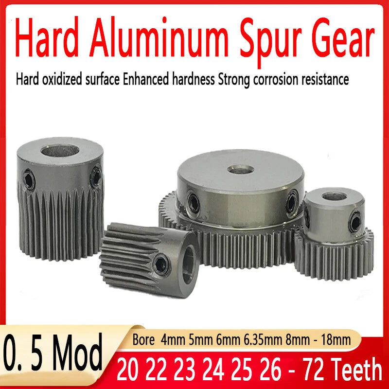 0.5 Mod 20-72 Teeth Rigid Aluminum Spur Gear Pinion Gear Motor Gear Bore 4-18mm