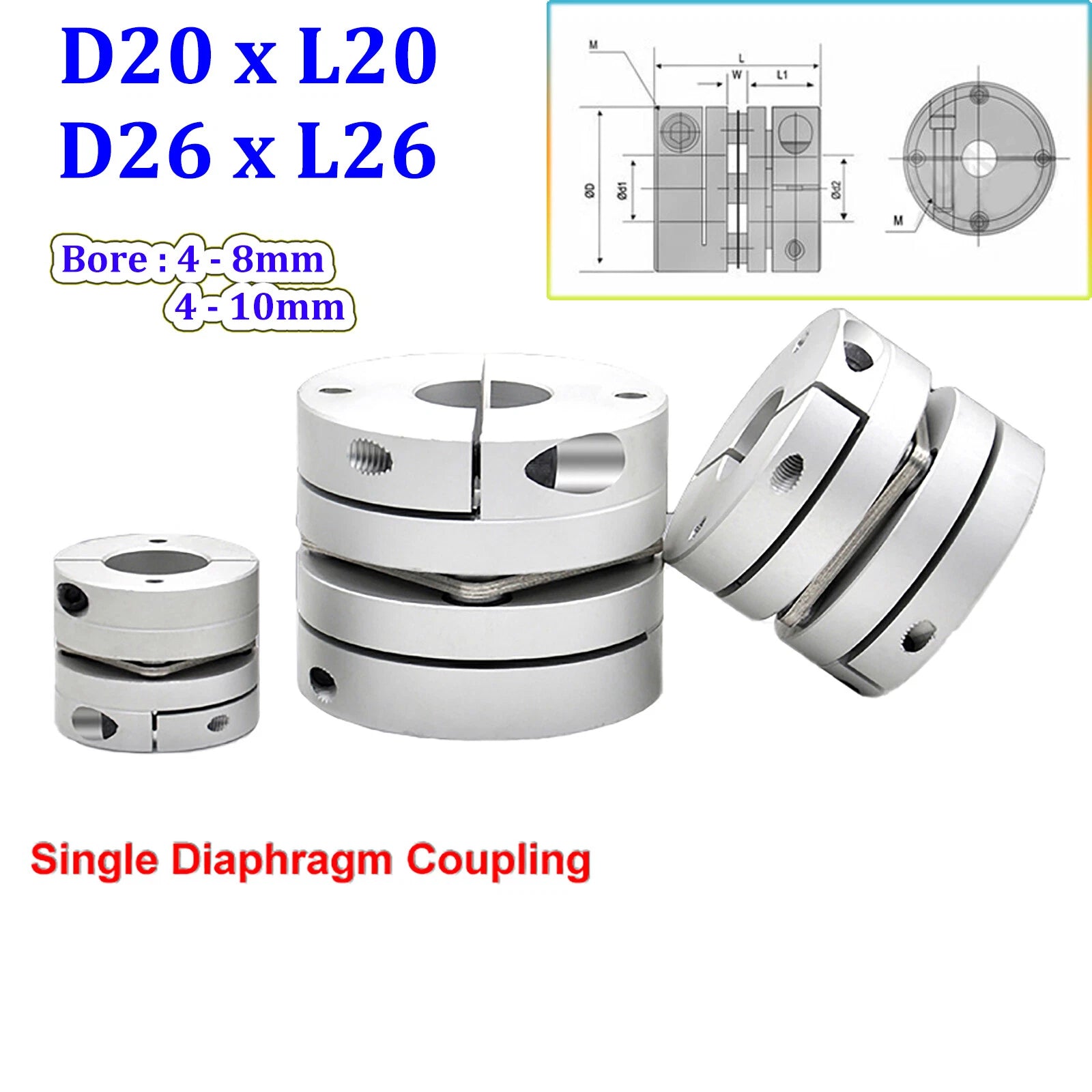 Servomotor Flexible Shaft Couplings Precision D2026 Coupler Single Diaphragm CNC