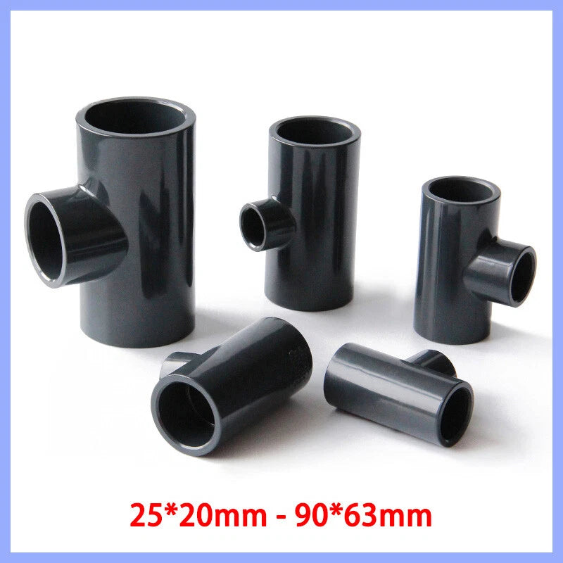 Reducing Tee Connectors PVC Plastic Pipe Fittings Connector ID 20-90mm Dark Grey