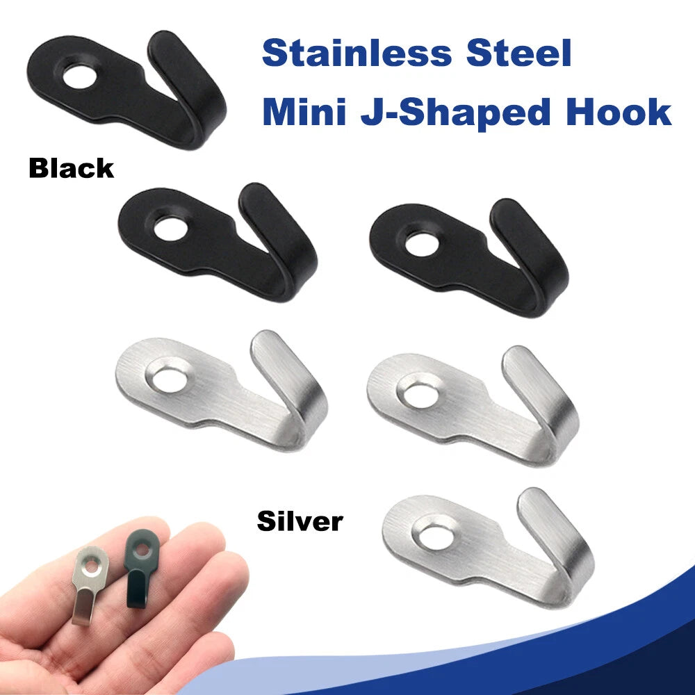 Mini J-Shaped Hooks Stainless Items Key Rack Wall Punchin Hook Kitchen Bathroom