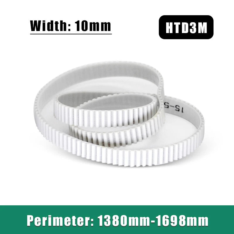 HTD3M Closed Loop Timing Belt 10mm Width — PU Steel Wire Reinforced, 1380–1698mm
