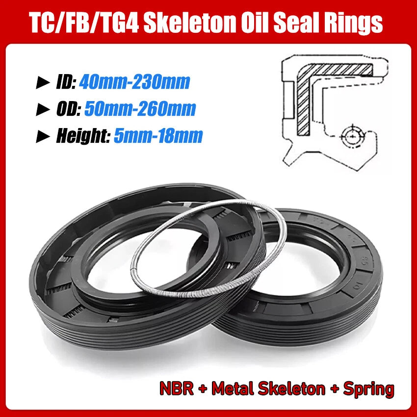 NBR TC Double Lip Oil Seal Ring for Rotary Shaft — 40mm to 230mm ID
