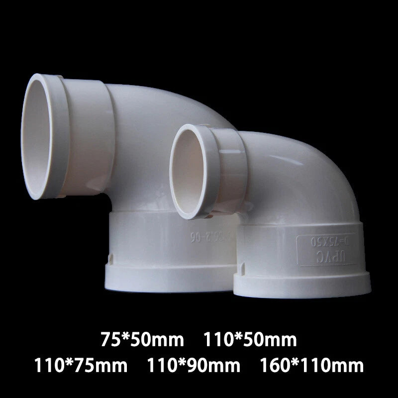 PVC Drainage Pipe Reducer 90° Elbow Connector Adapter Drain Fittings 50mm-160mm
