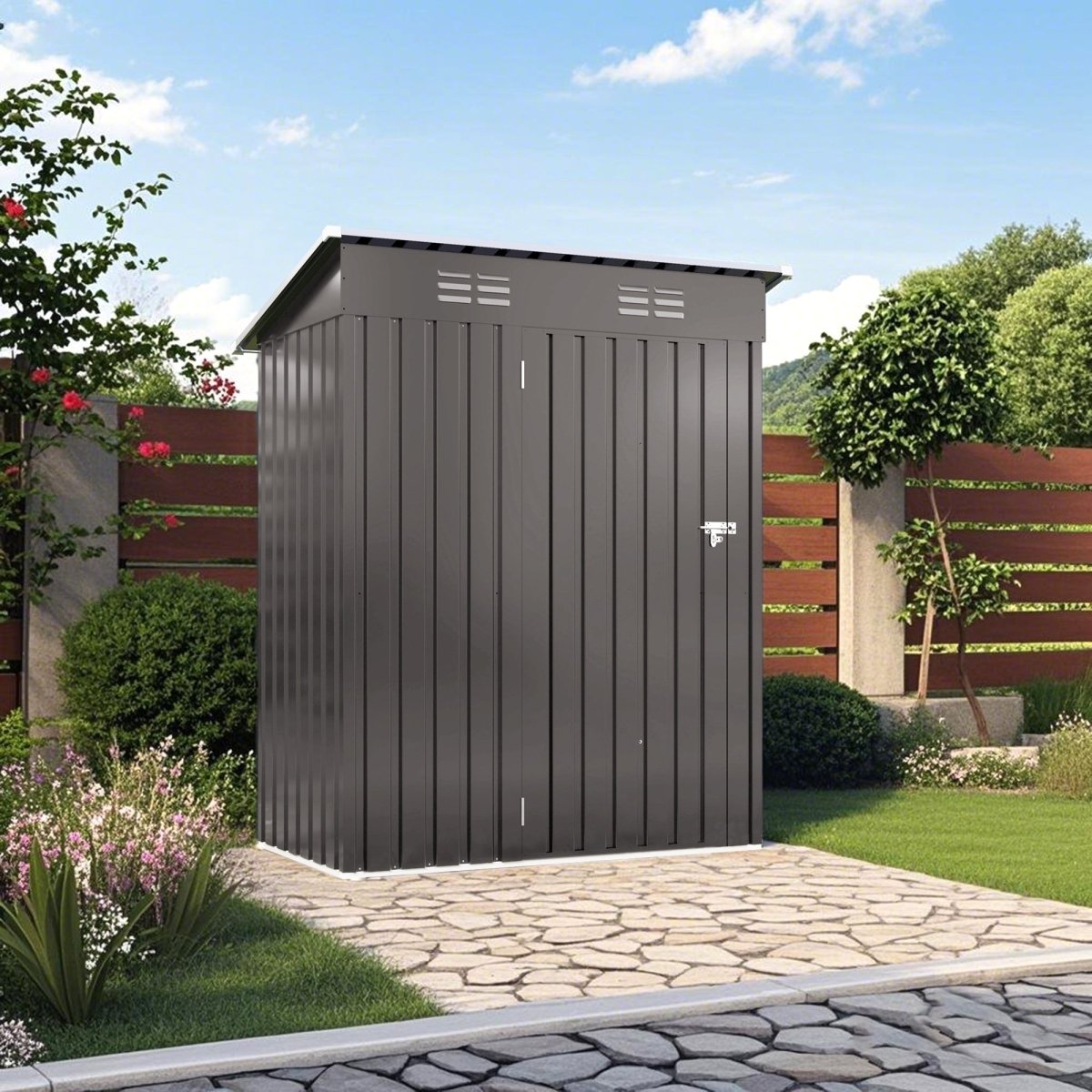 5X3 FT Metal Outdoor Storage Shed, Tool Shed with Pitched Roof and Lockable Door Compact Metal Tool Shed for Garden, Backyard, Patio, Everyday Sundries and Bike Storage, Gray - HomeDIYer
