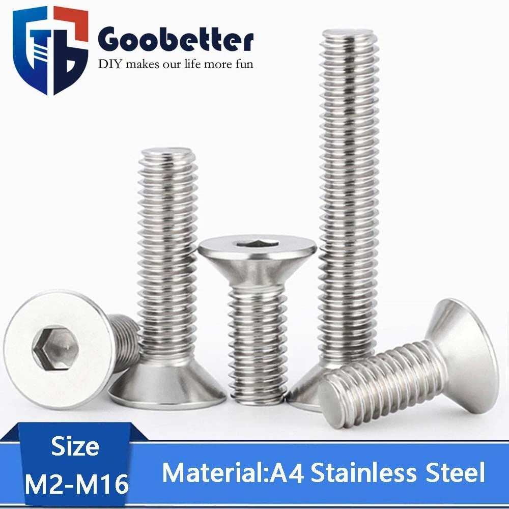 A4 Stainless Steel Countersunk Hex Socket Screws – Marine Grade, M2 to M16 (DIN 7991)