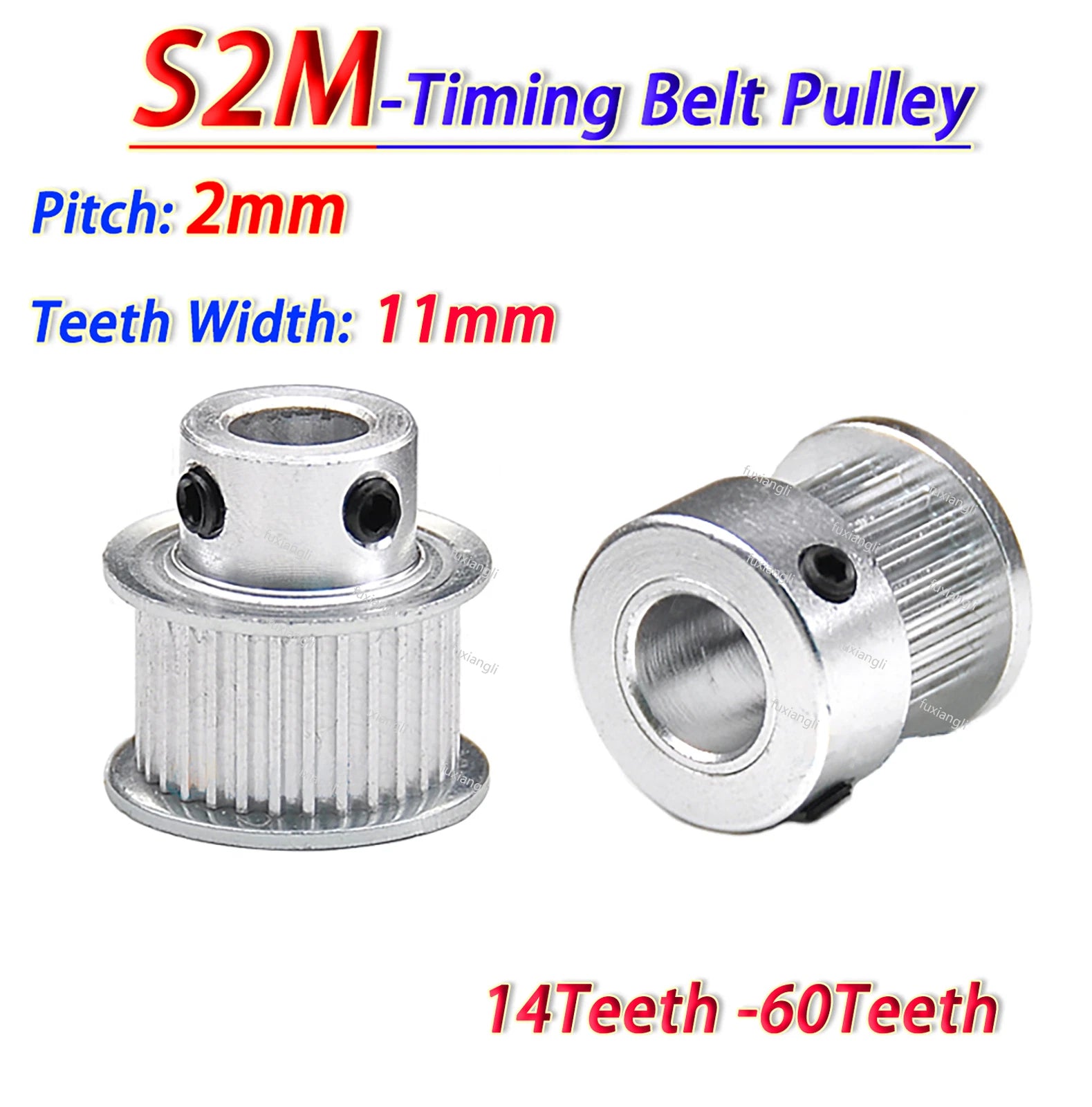 S2M 14-60Teeth Timing Belt Pulley Pitch 2mm With Step Drive Pulleys Width 11mm