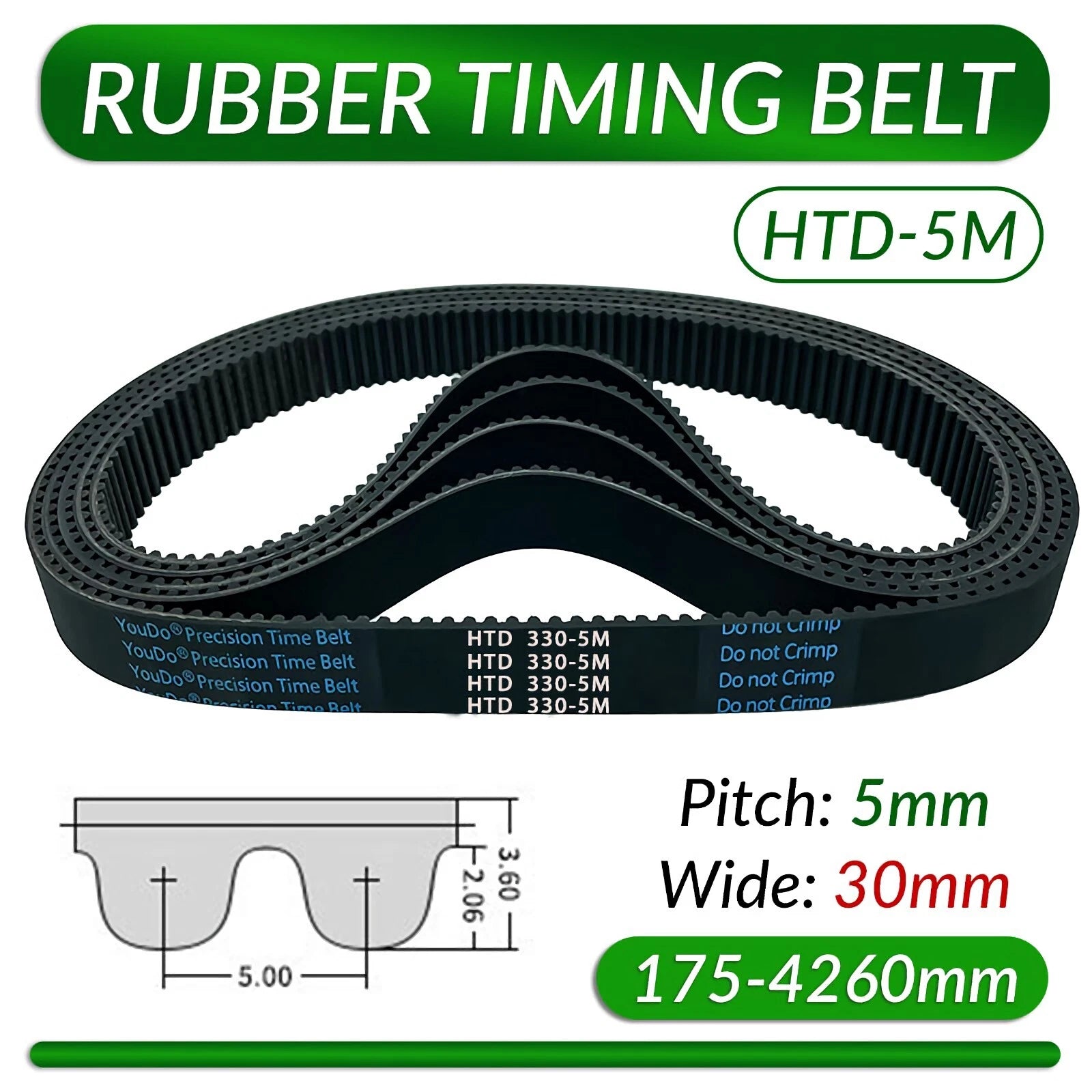 HTD 5M Timing Belt 30mm Wide – 5mm Pitch Closed Loop Drive Belt for CNC & Robotics