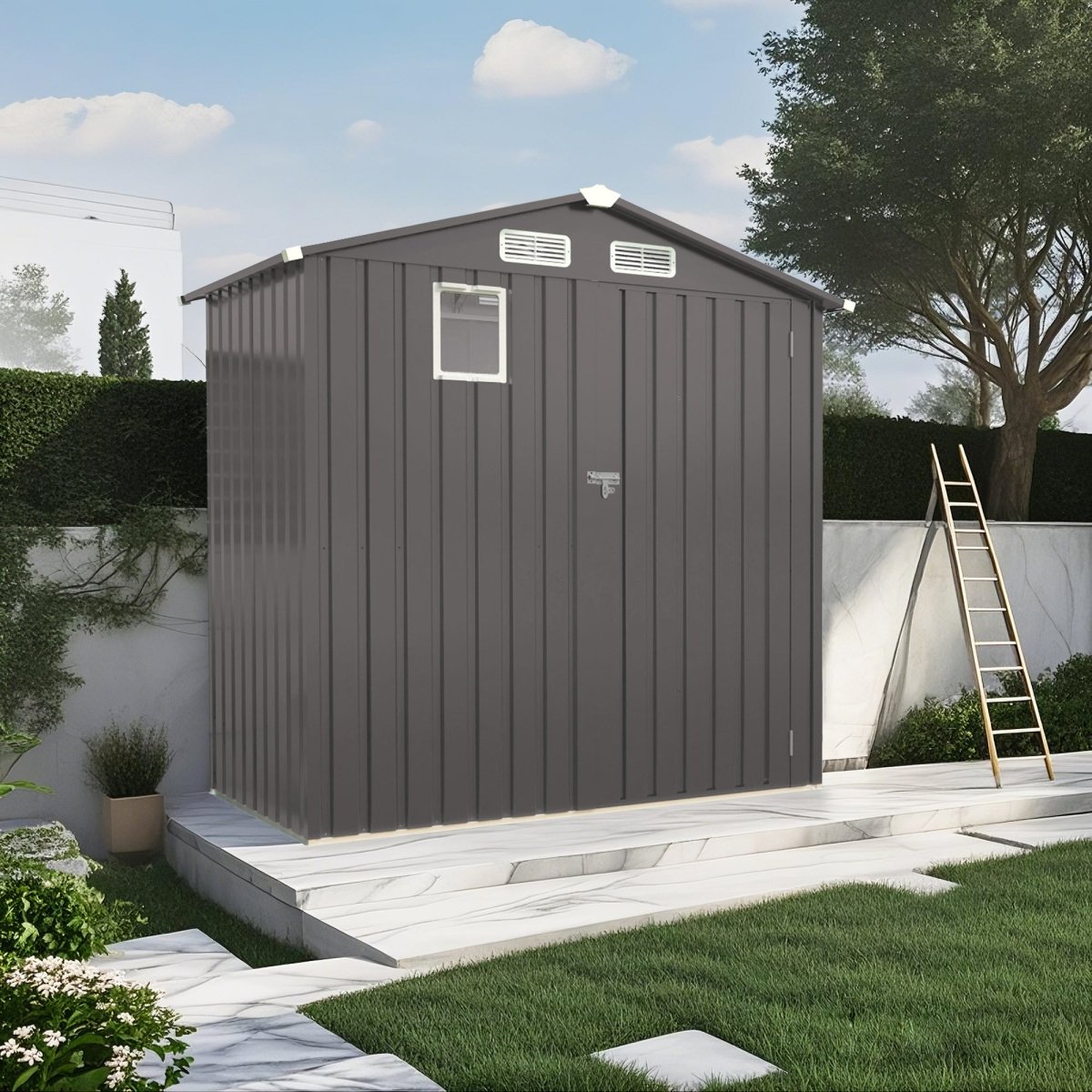 6X4 FT Metal Outdoor Storage Shed, Tool Shed with Pitched Roof Watertight with Positive Window and Lockable Door Compact Metal Tool Shed for Garden, Backyard, Patio, Sundries and Bike Storage, Gray - HomeDIYer