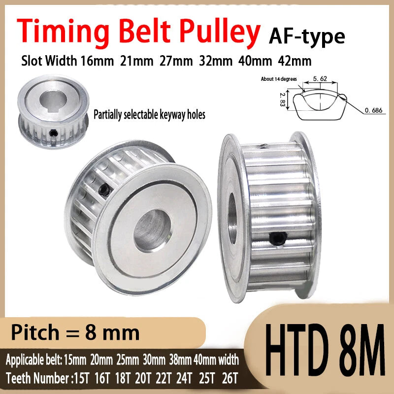 HTD 8M Timing Belt Pulley for 15-40mm Wide, Bore 8-25mm, 15-26T, CNC 3D Printer