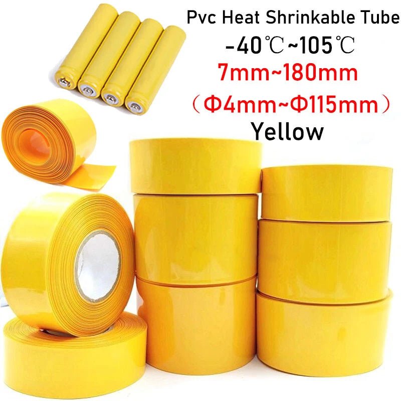 Yellow PVC Heat Shrink Tubing for RC Battery Pack – LiPo NiMH NiCd Wrap, 7mm to 180mm - HomeDIYer