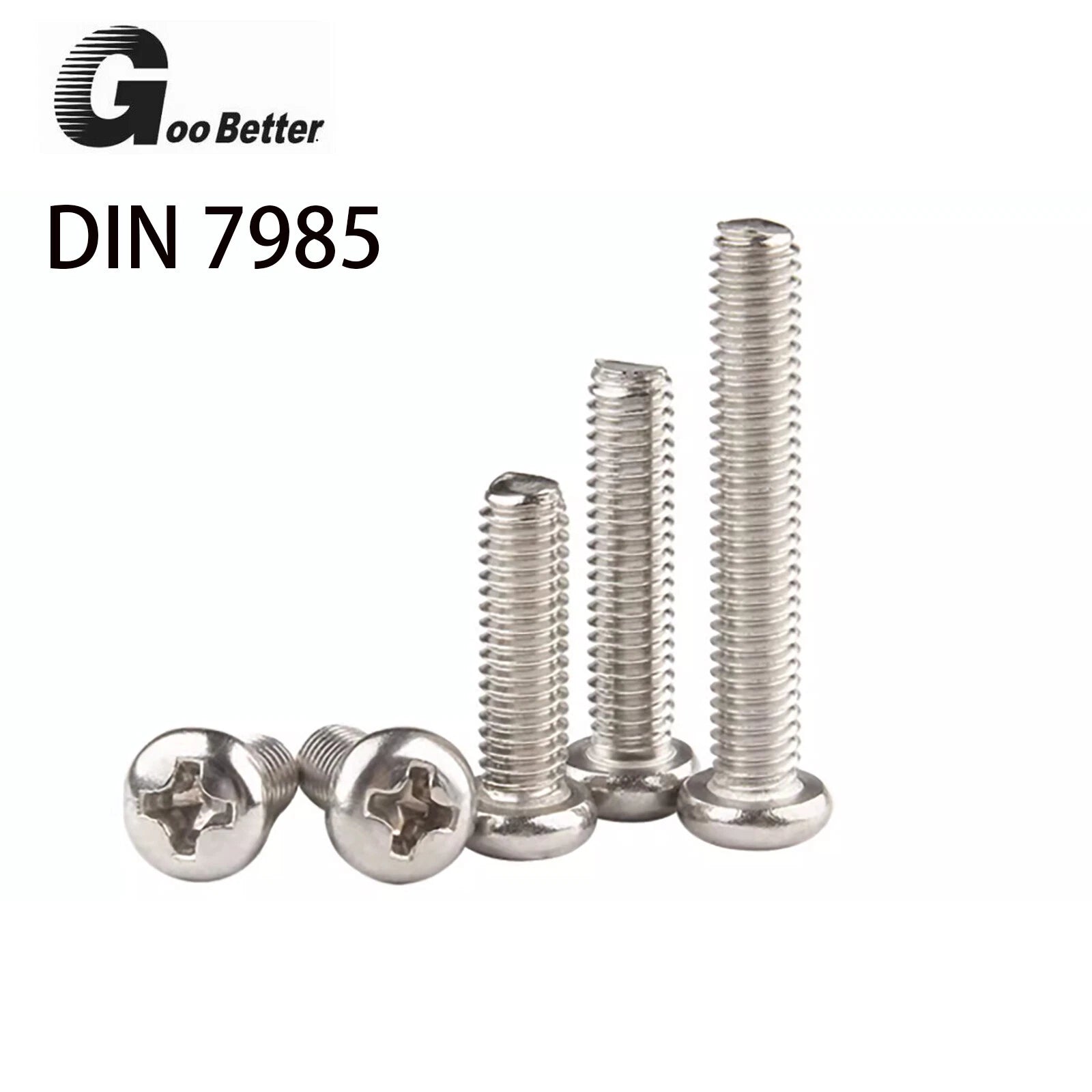 M2 M2.5 M3 M4 M5 Nickel Plated Phillips Pan Head Machine Screws – DIN 7985, 3–30mm