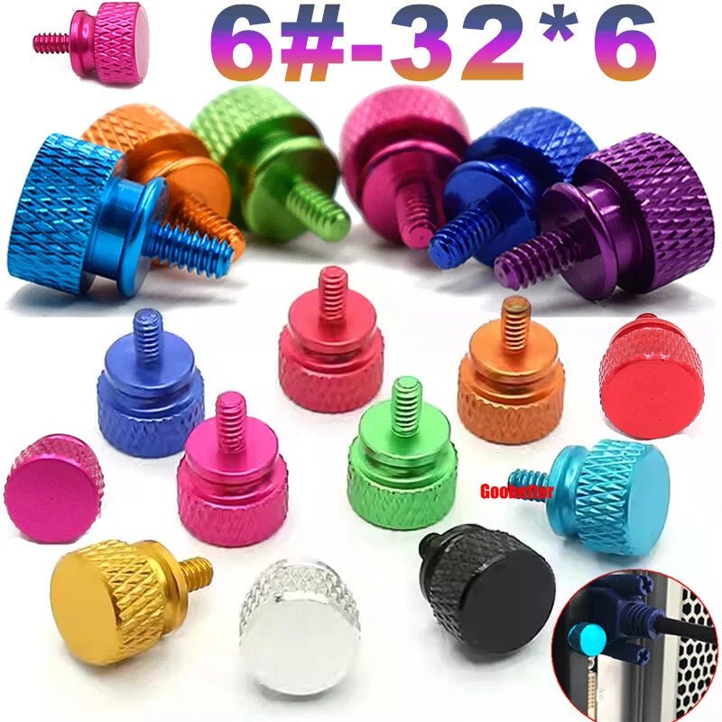 632×6 Color Knurled Thumb Screws – Aluminum Hand Grip Knob Bolts for PC Computer Case (12 Colors) - HomeDIYer