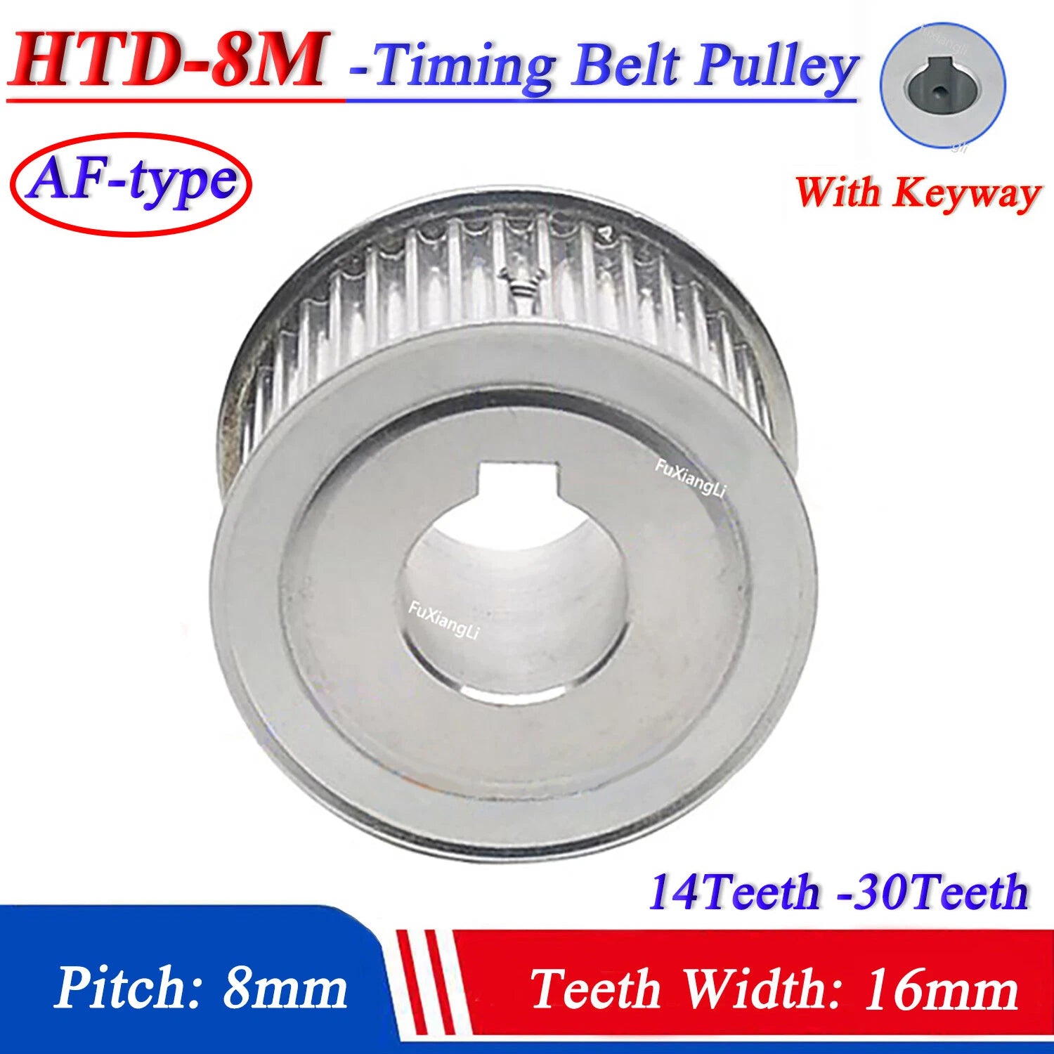 HTD-8M 14-30T Timing Belt Pulley Pitch 8mm With Keyway CNC Drive Wheel Width16mm