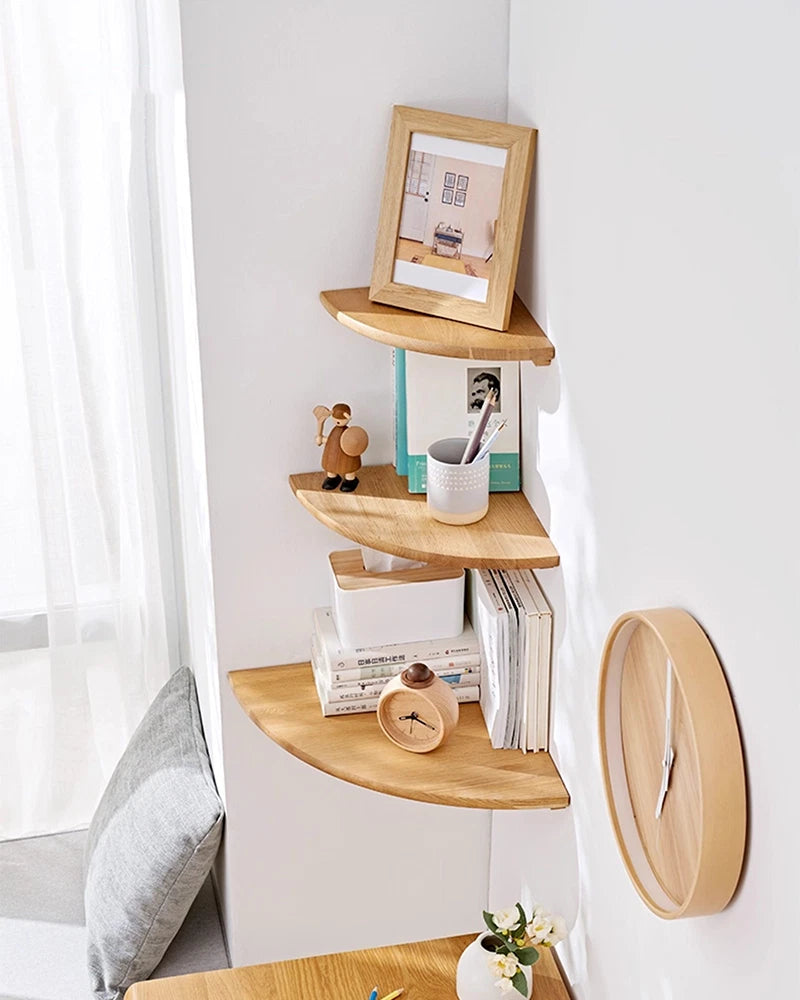 Oak Corner Shelf Wall Mounted Triangle Floating Shelves Oak Wall Storage Display