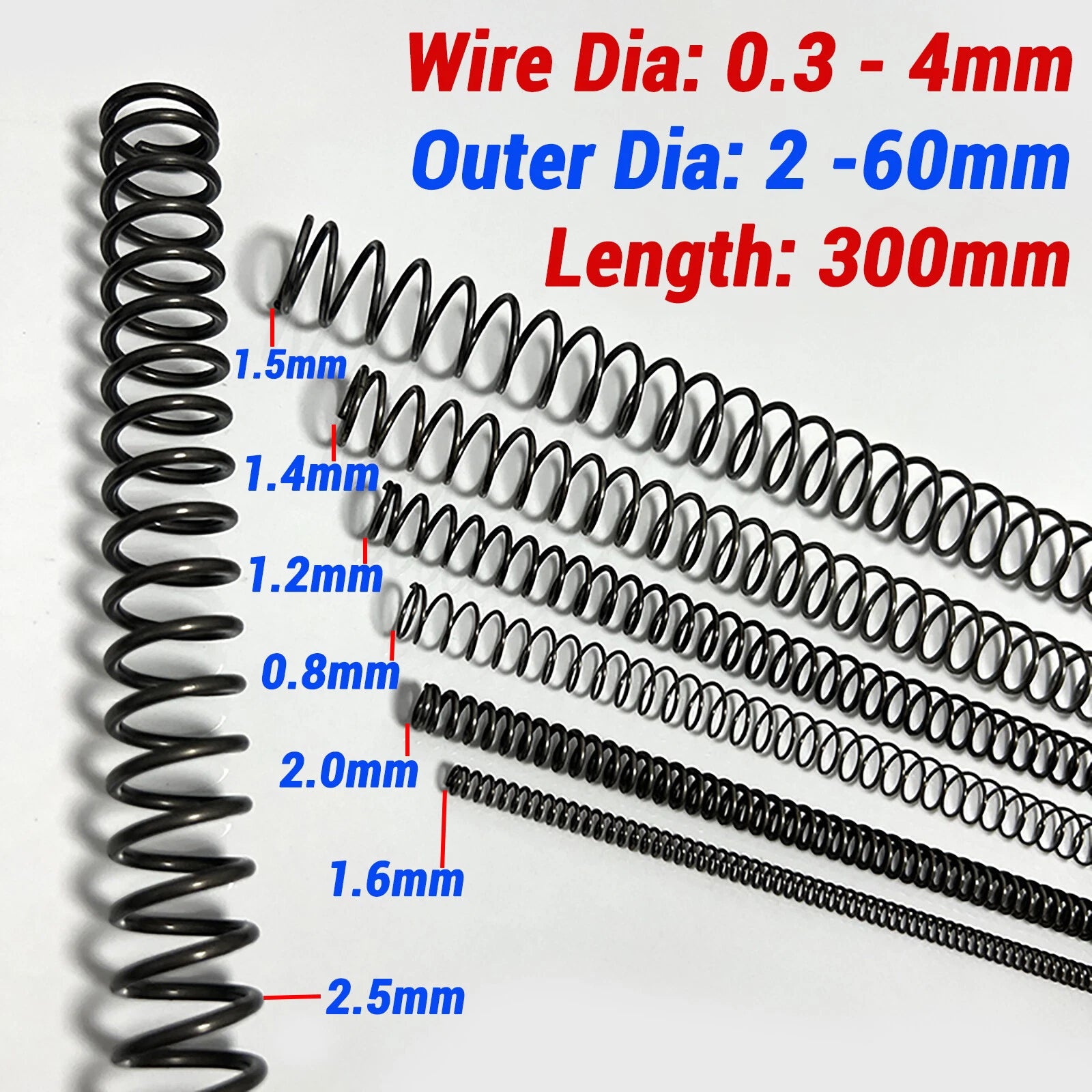 Compression Spring Various Size 2-60mm Diameter & 300mm Length Pressure Small
