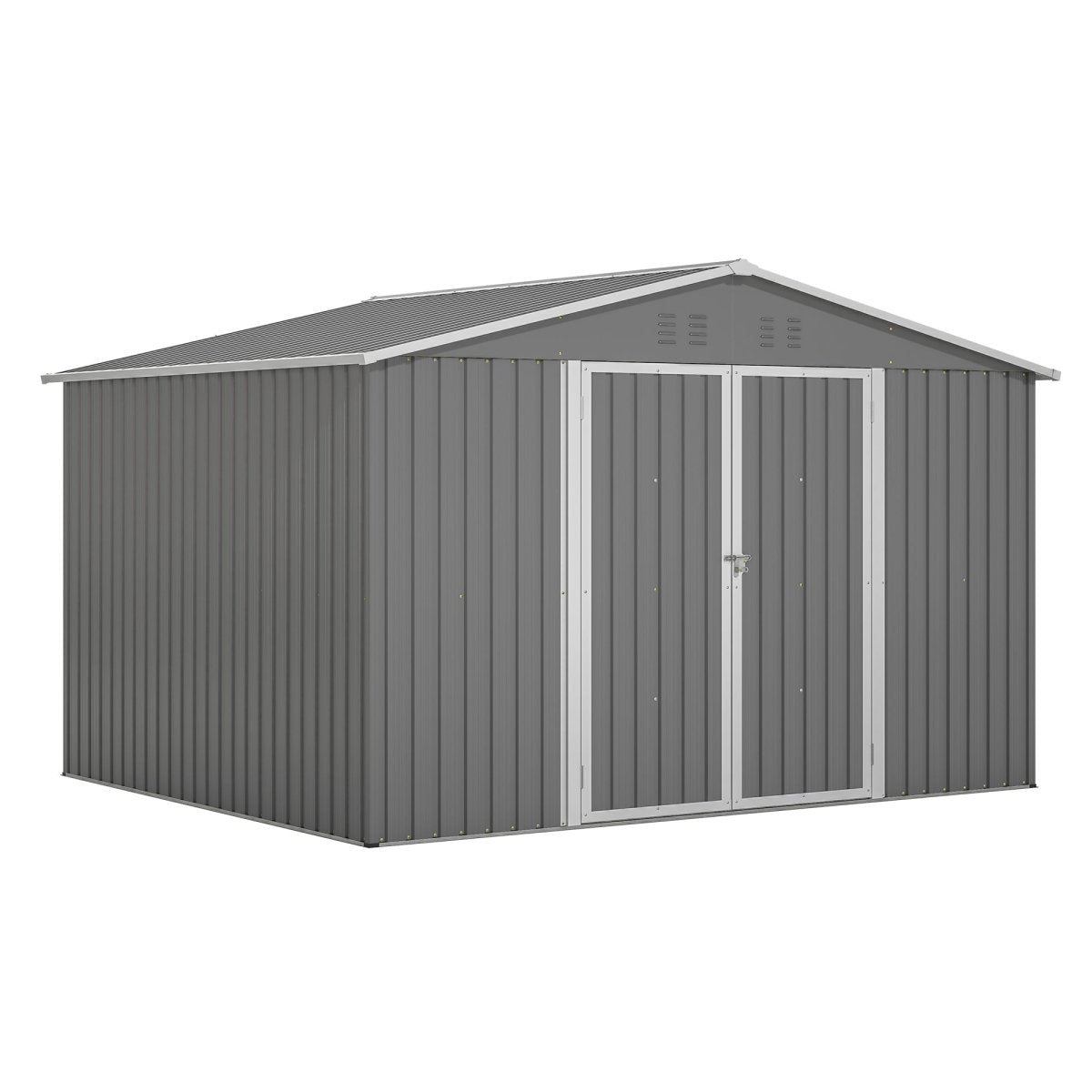 10X8 FT Outdoor Tool Storage Shed with Metal Foundation & Lockable Doors, All Weather Metal Sheds for Garden, Patio, Backyard, Lawn, Gray - HomeDIYer