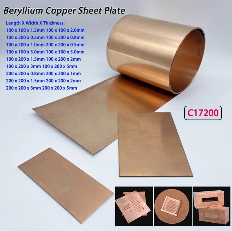 Beryllium Copper Sheet Plate C17200 Alloy Metal Solid Panel Board Thick 0.5-5mm