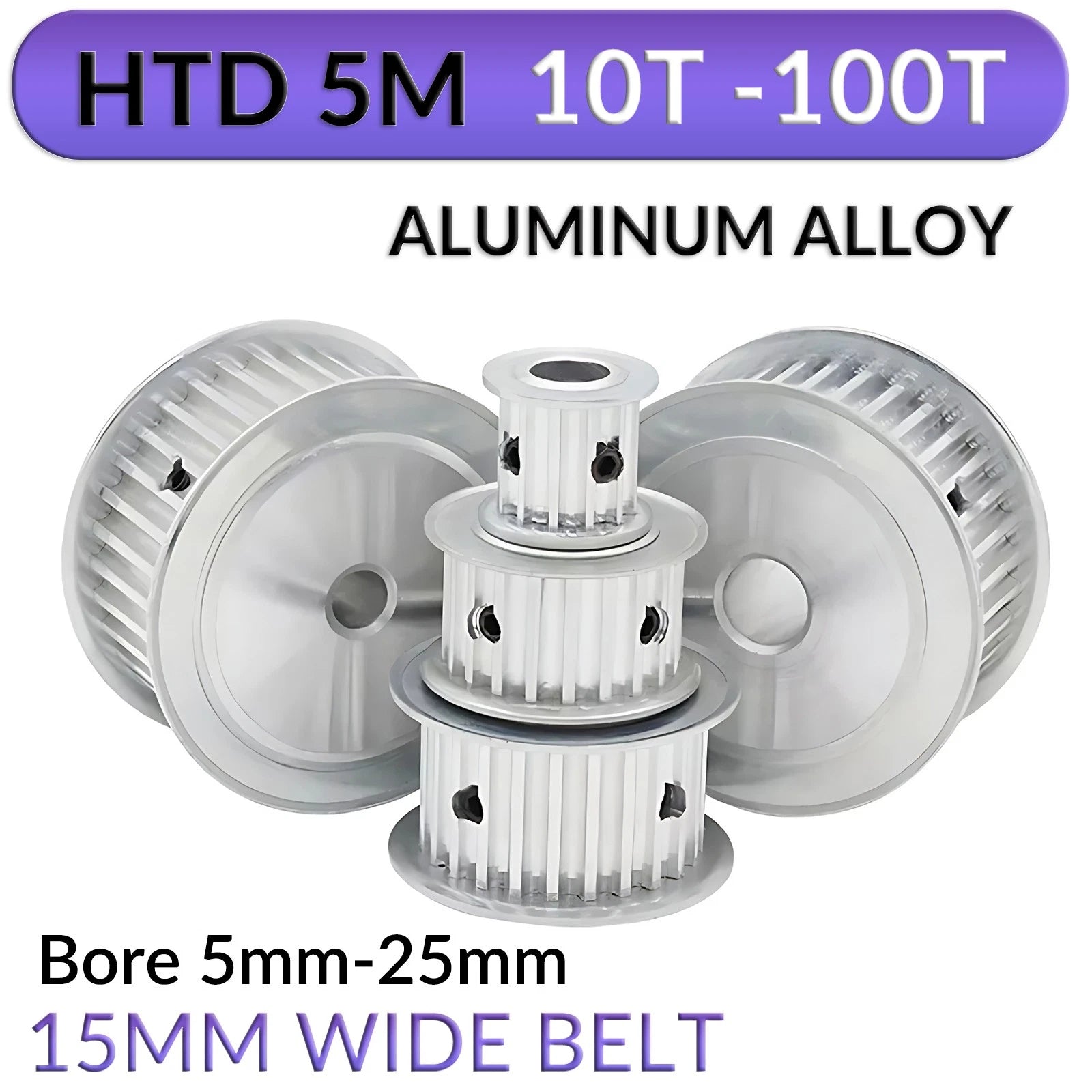 CNC 3D Printer 5M Timing Belt Pulley Gear Bore 5mm-25mm 10T-100T 15mm Belt Wide