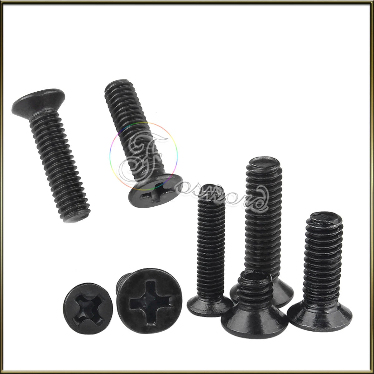 Black M1.4–M3 Phillips Flat Head Machine Screws – Carbon Steel Grade 8, Fully Threaded