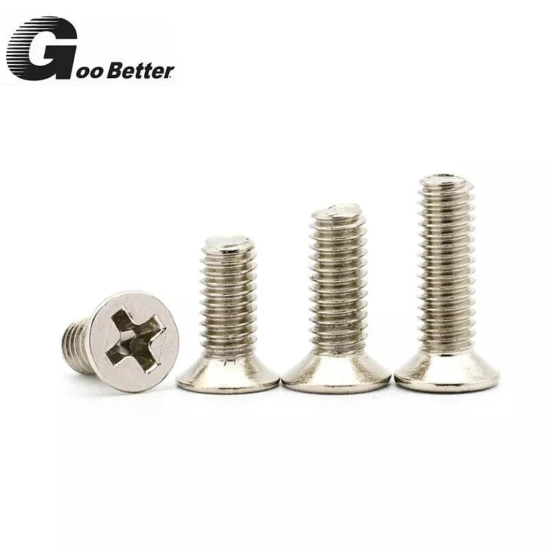 Nickel Plated Countersunk Phillips Machine Screws – M3 M4 M5 M6, Fully Threaded, Steel