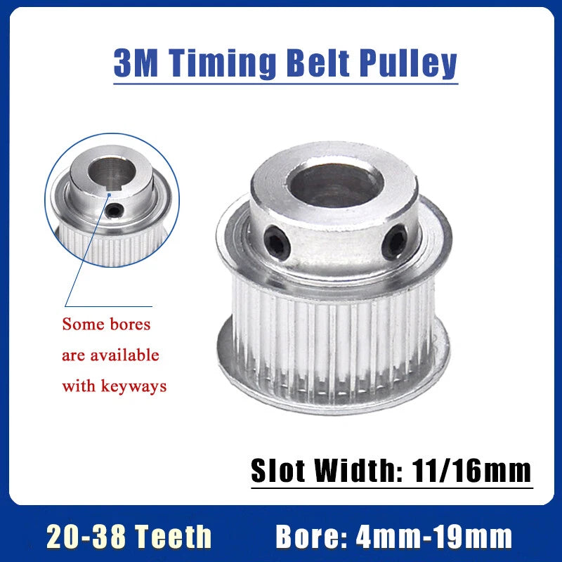 3M Timing Belt Pulley 20-38 Teeth BF/K Type Synchronous Wheel Bore 4mm-19mm