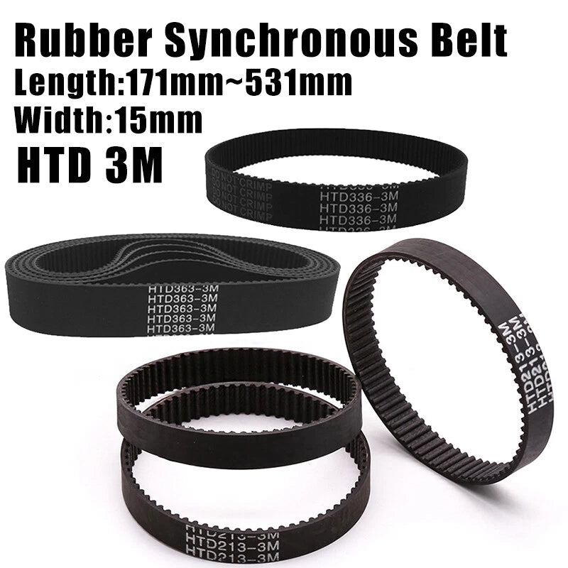 HTD 3M Closed Loop Timing Belt 15mm Wide — 171mm to 531mm for CNC & 3D Printer Pulleys