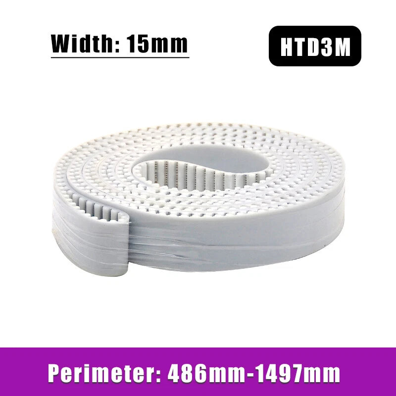 HTD3M Timing Belt 15mm Wide — PU Steel-Core Drive Belt, 486mm to 1497mm Perimeter