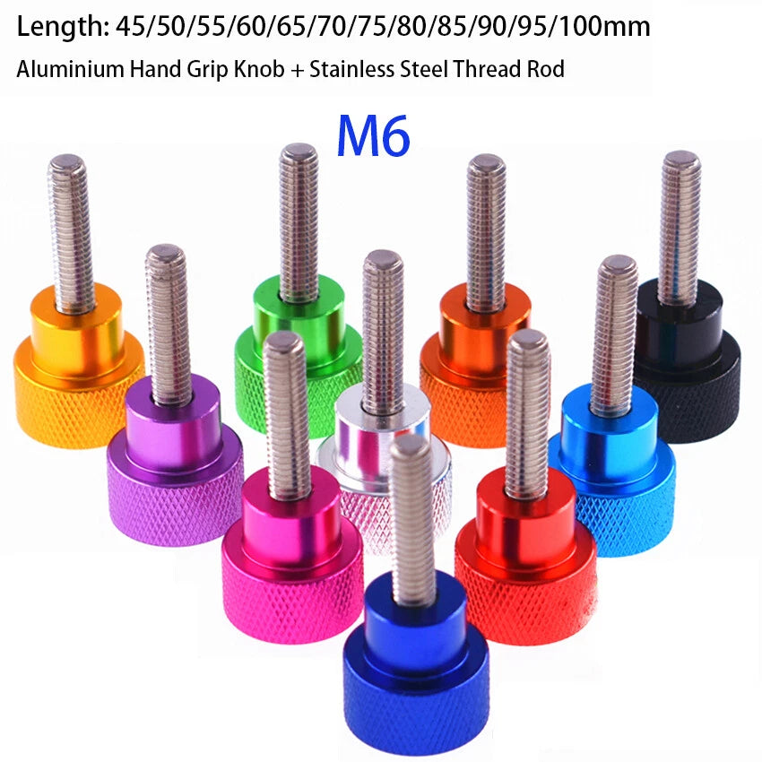 Knurled Thumb Screws M6 x45mm-100mm Aluminum Alloy Anodized Hand Grip Knob Bolts