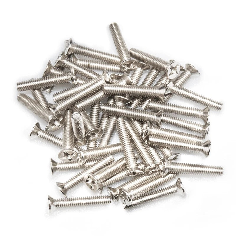 M3 Countersunk Phillips Machine Screws – Nickel Plated Carbon Steel, Fully Threaded (5–30mm)