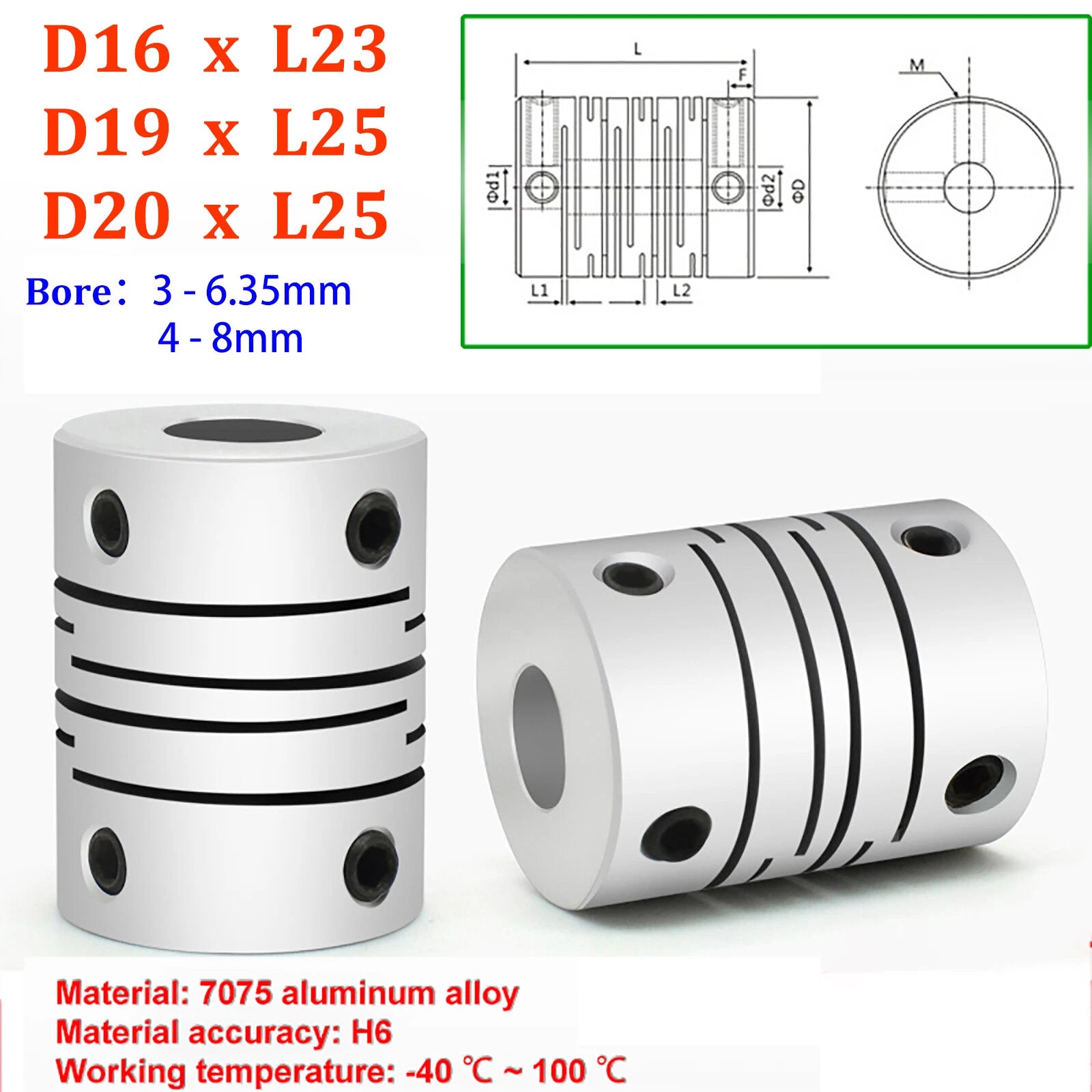 D16D19D20 Flexible Shaft Couplings Parallel Slit Coupler Servo Motor Encoder CNC