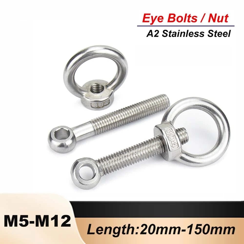 A2 Stainless Steel Eye Bolts with Nut — M5 M6 M8 M10 M12 Threaded Ring Screws - HomeDIYer