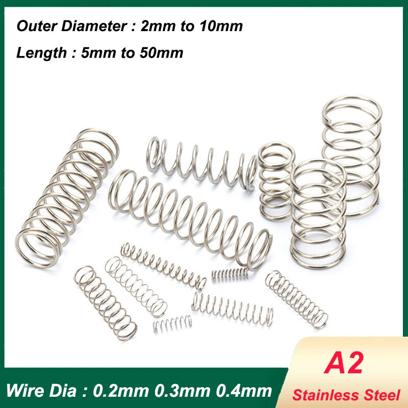 10Pcs Compression Spring A2 Stainless Steel Wire Diameter 0.2mm 0.3mm 0.4mm