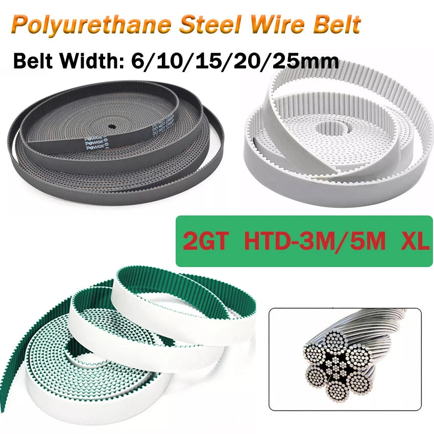Open Ended Timing Belt — 2GT / HTD-3M / HTD-5M / XL, Polyurethane with Steel Wire Core, for CNC & 3D Printers