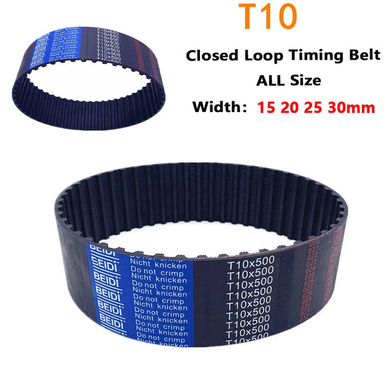 T10 Closed Loop Timing Belt 10mm Pitch — 15mm to 50mm Wide, 560mm to 2500mm